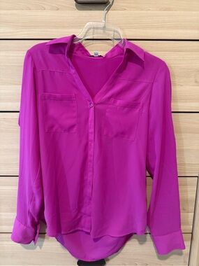 Express Womens Portofino Button Front Blouse - Fuchsia